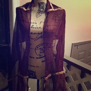 Burgundy Scarf Wrap Shawl Gold Sequins Handmade